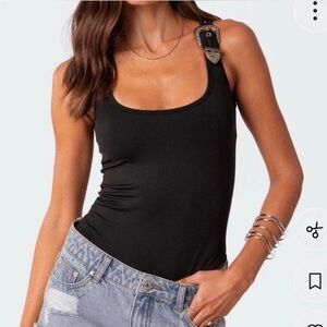 Edikted Black Bodysuit with Buckle Accent